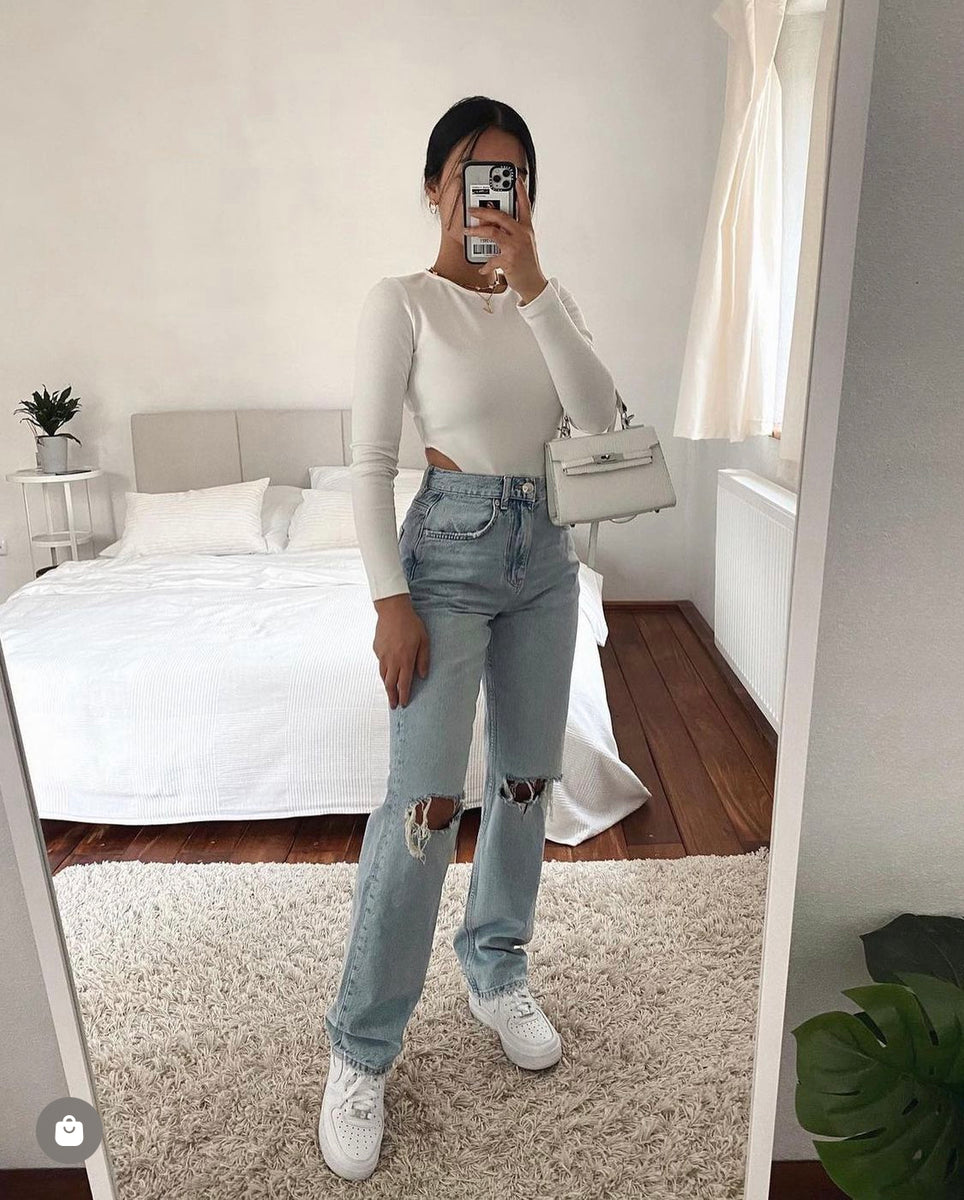 Jean taille top haute dechiree