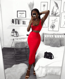 Ensemble Assorti Jupe Froncée et Top Red