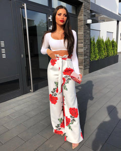 Pantalon à Fleurs White