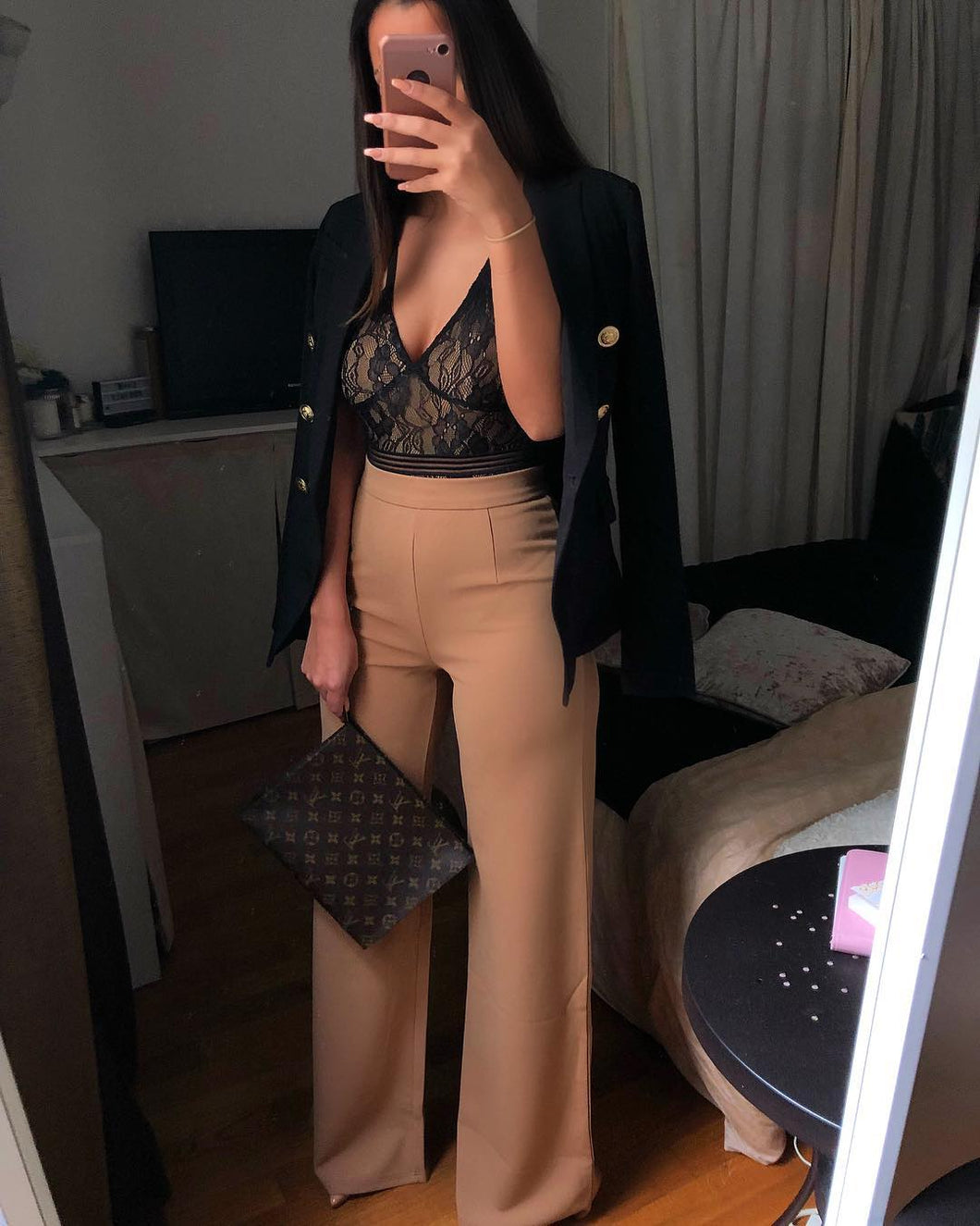 Pantalon Taille Haute Nude