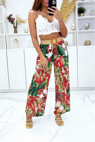 Pantalon Tropical à Ceinture Red