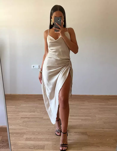 Robe Froncée Satin Nude