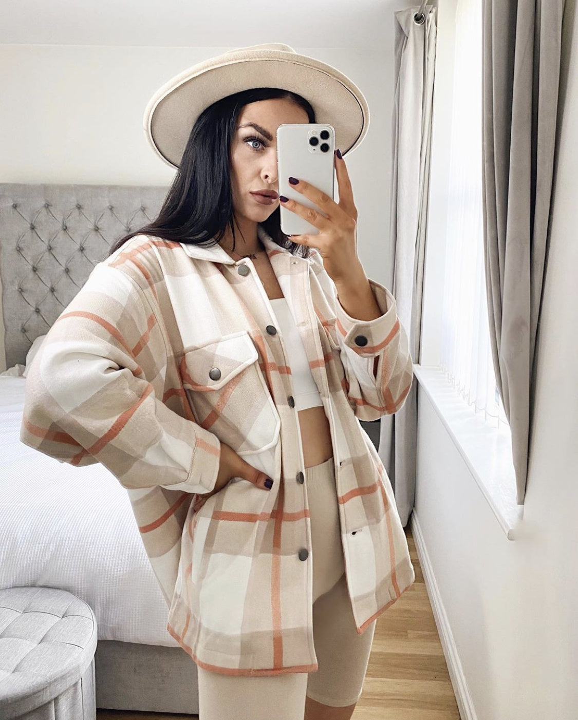 Veste Chemise Carreaux Beige